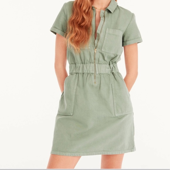 J. Crew | Dresses | J Crew Zip Front Chino Dress Ba938 Army